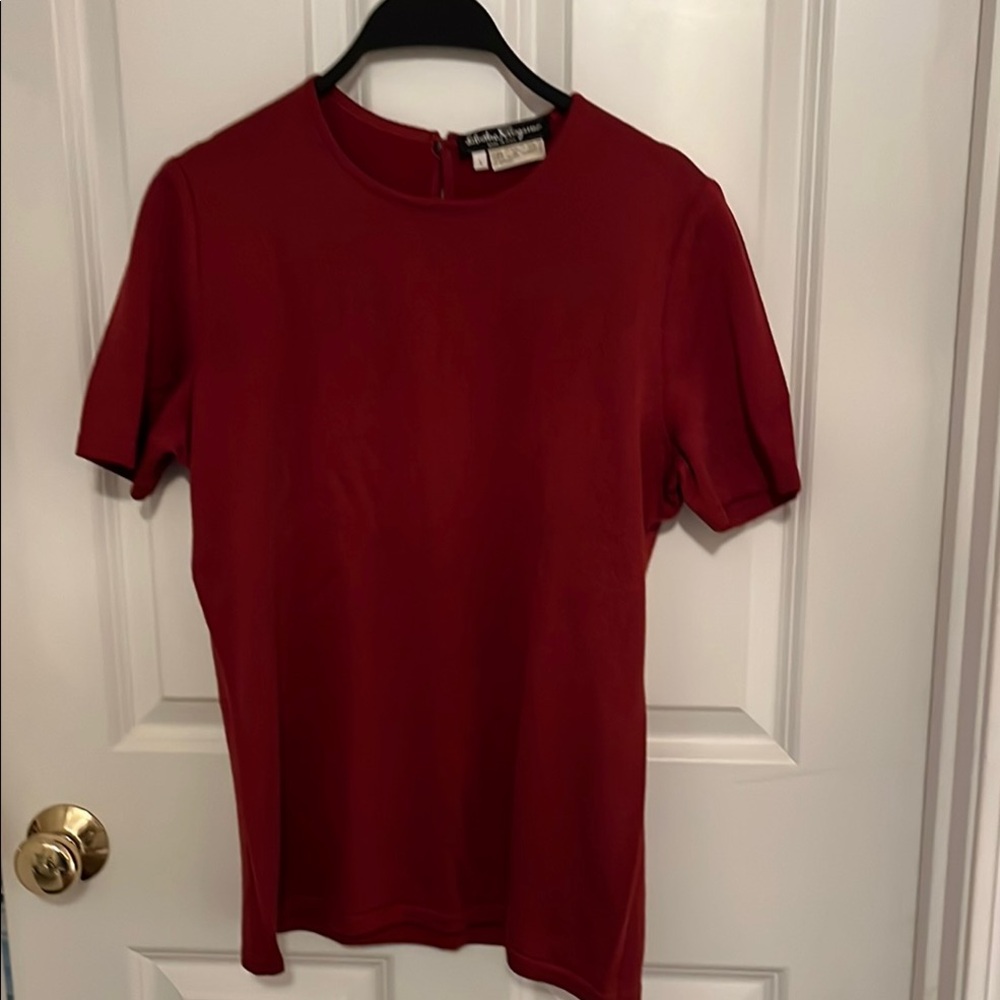 Vintage! Never Worn! Salvatore Ferragamo Red Fitted Short Sleeve Knit Tee
